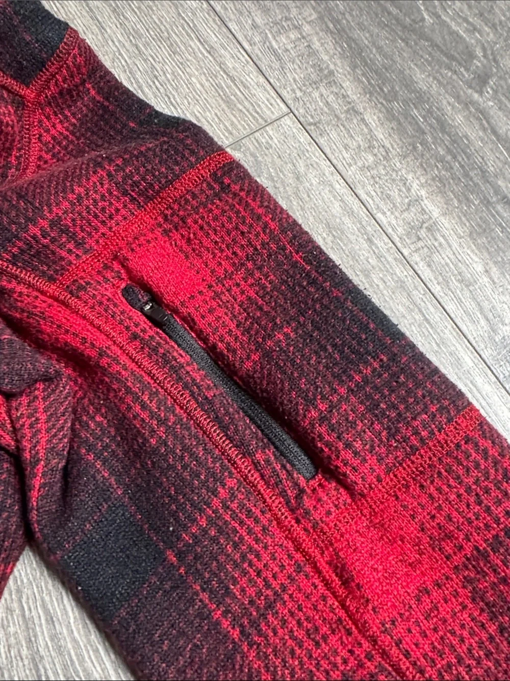 The North Face Men’s Red and Black Plaid Quarter-Zip Fleece
